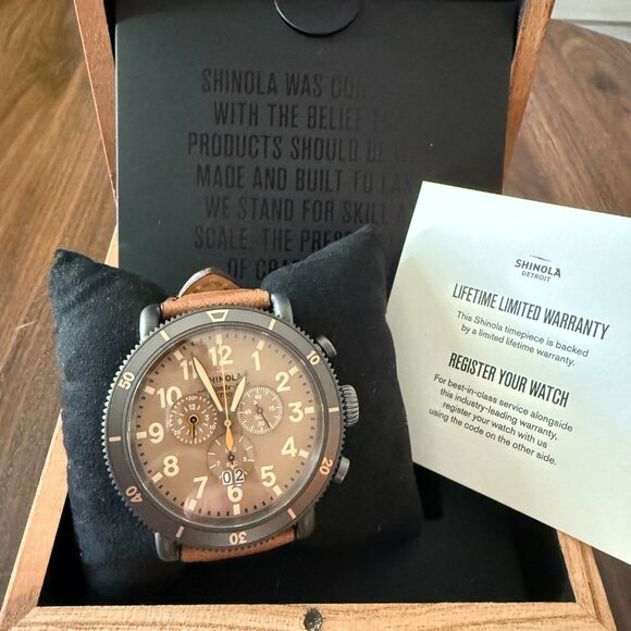 Shinola Runwell Sport Chronograph Watch - Brown Dial - NWT - Picture 1 of 5